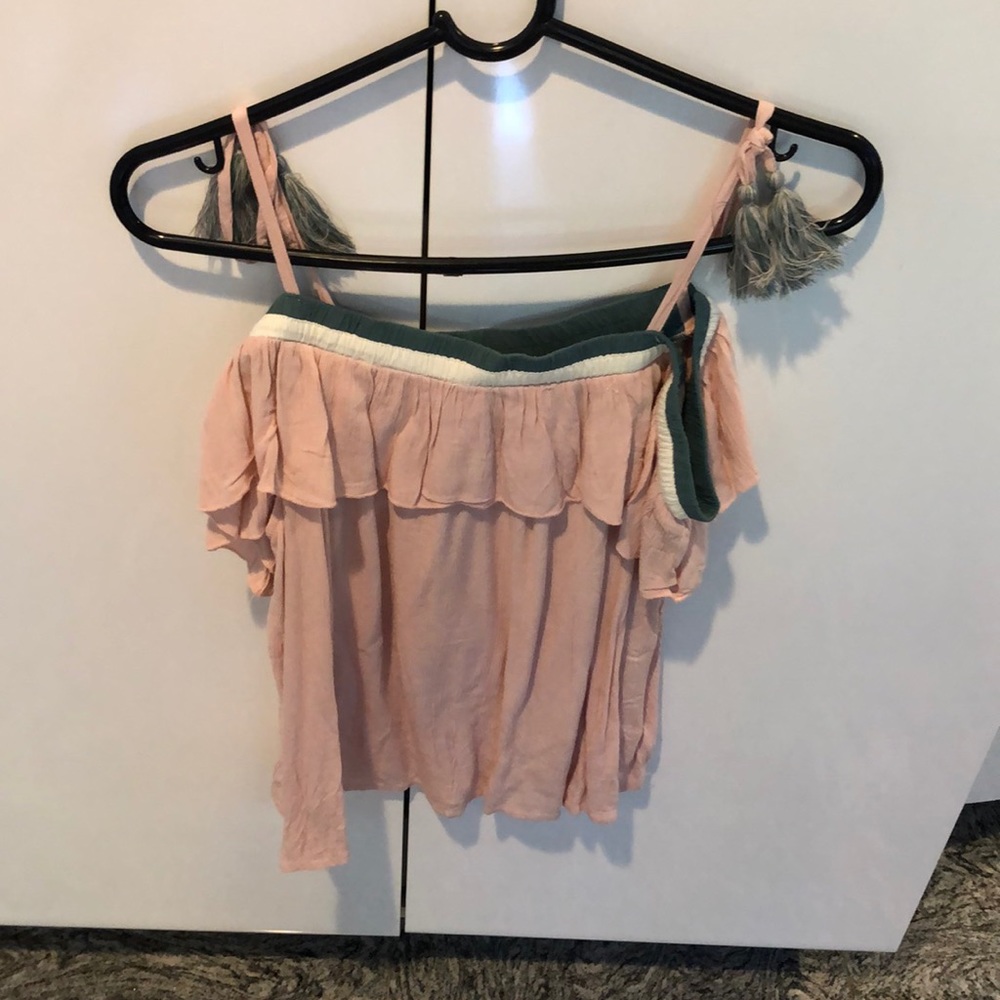 Pink blue and white off the shoulder top